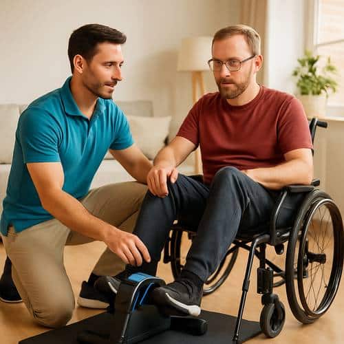 fisioterapista per assistere un disabile nel recupero motorio